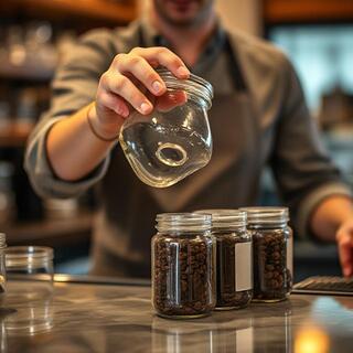 Barista swapping empty jar for a fresh one