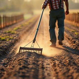 Farmer raking soft lane footing