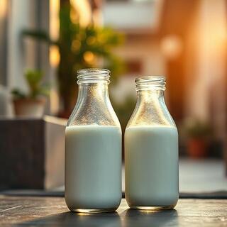 Glass milk jars labeled with batch time