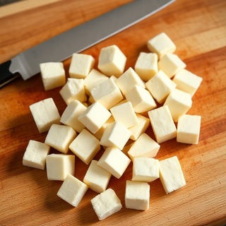 Paneer cut into neat cubes