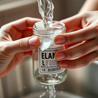 Peeling a label from a jar under warm water