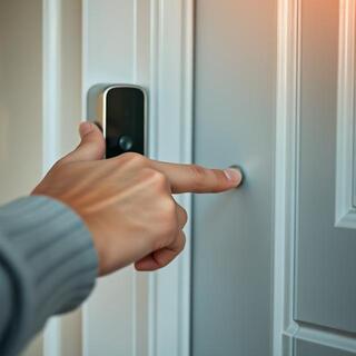 Hand pressing doorbell for doorstep handover