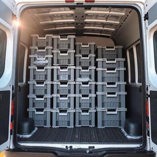 Van with ice-lined crates