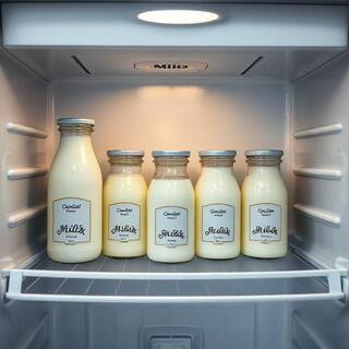 Milk and curd jars on a middle fridge shelf