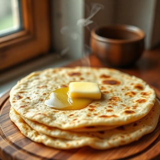 Paratha with a pat of fresh butter