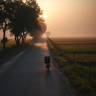 Delivery lane at first light beside pasture