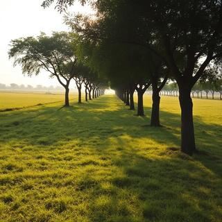 Shade row trees casting long shadows