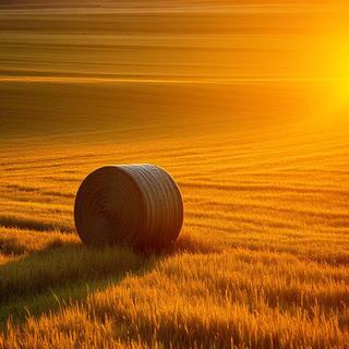 Stacked hay glowing in late sun