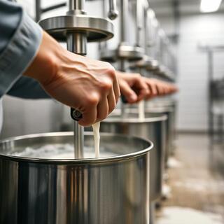 Hands steadying a butter churn