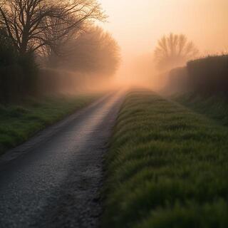 Quiet farm lane at dawn with soft light
