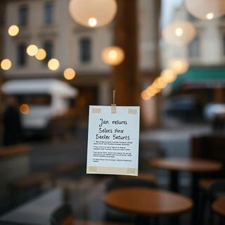 Cafe window with a small note