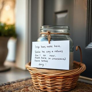 Handwritten thank-you note on a porch