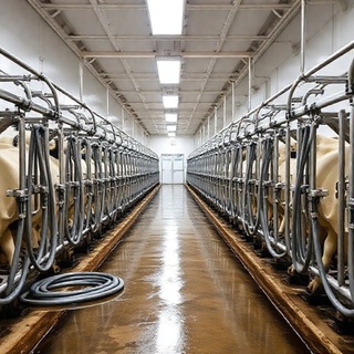 Clean stainless milking parlor