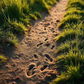 Bootprints along a pasture trail