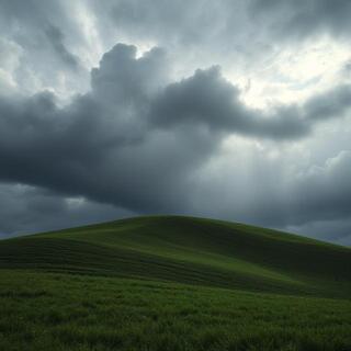 Monsoon light over a pasture hill