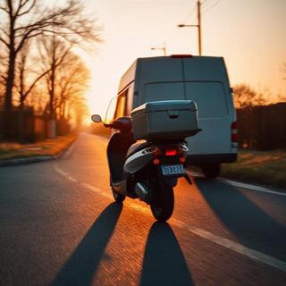 Delivery van taking an early dawn turn
