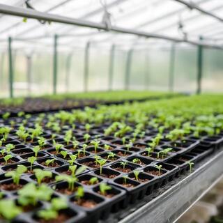 Seedling trays misted and ready