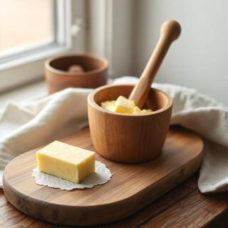 Hand butter churn on a wooden table