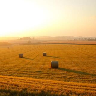 Tidy hay bales stacked near a windbreak